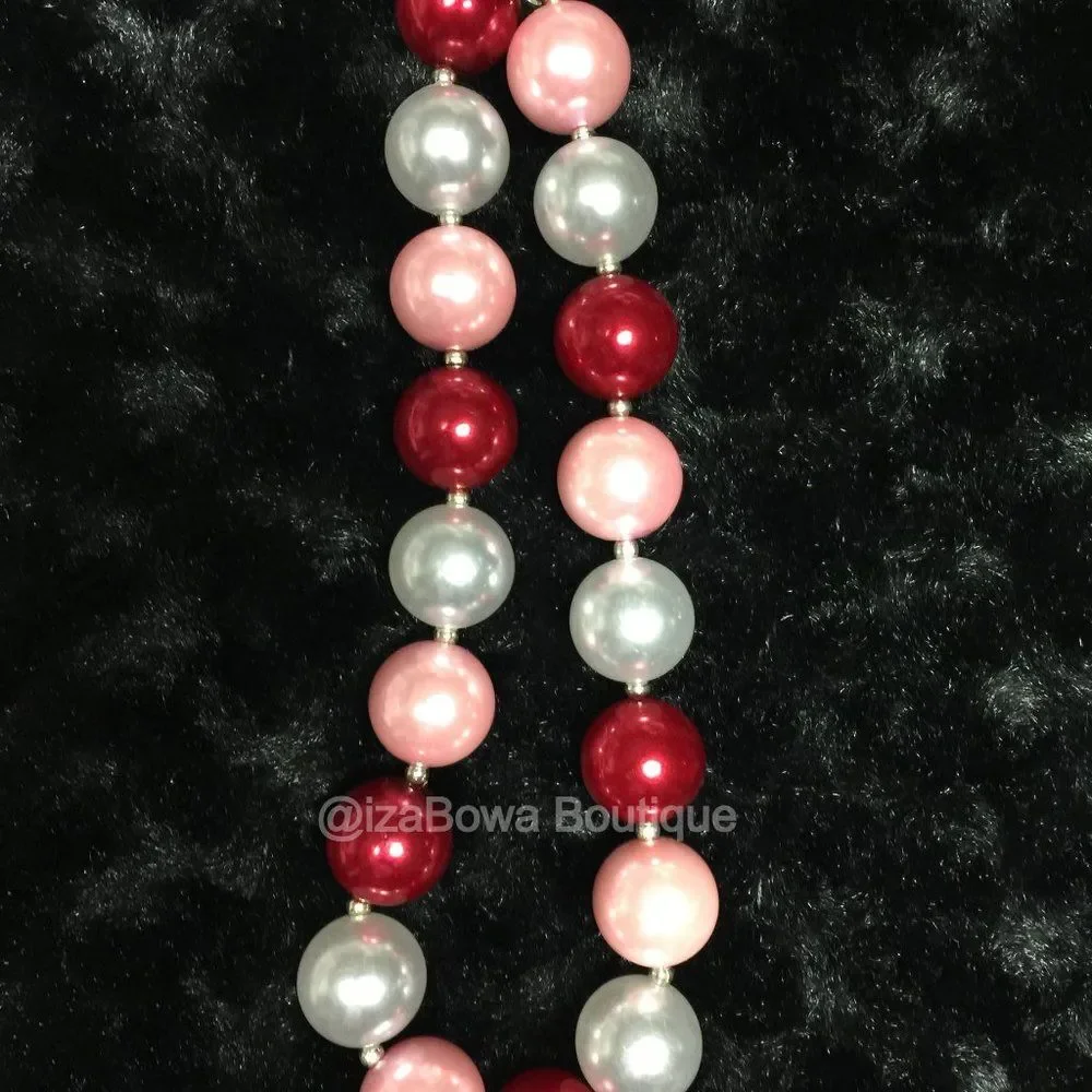 Red, Pink and Pearl White Chunky Bead Necklace NK7195 Handmade NWT Boutique
